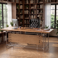 Bureau de style industriel vintage en bois massif avec pieds en acier inoxydable, idéal pour la maison, le bureau ou comme table d'étudiant.