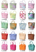 Panier de rangement en plastique PP tissé à la main certifié GRS, écologique, recyclé, multifonctionnel, coloré, carré, sac de plage, sac de courses