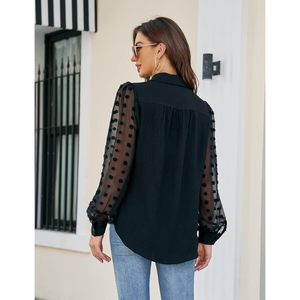 Blusa Elegante de Gasa para Mujer, Manga Larga, con Botones, Transparente, para Trabajo, Color Negro - Product Image 4