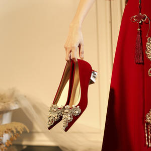 Chaussures de demoiselle d'honneur pour robe de mariée, chaussures de demoiselle d'honneur à talons hauts en cristal français, chaussures élégantes pour femmes - Product Image 2