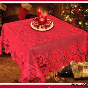Christmas <b>Tablecloth</b> <b>Round</b> Red Polyester Lace Geometric Pattern Party Decoration WX-1088 - Product Image 2