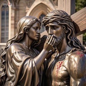 Decorazione cattolica cristiana statua in bronzo sesta stazione Veronica a grandezza naturale pulire il volto di gesus famoso gesus 14 stazioni scultura in ottone - Product Image 5