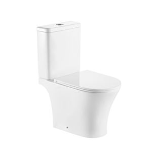 Inodoro contemporáneo de suelo con descarga por arrastre, sin borde, con esmalte antibacteriano, cerámica de fácil limpieza, de dos piezas. - Product Image 1