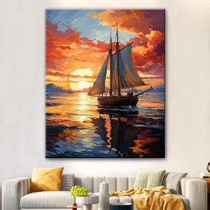 Peinture par numéros Kits bateau <span class=keywords><strong>en</strong></span> <span class=keywords><strong>mer</strong></span> <span class=keywords><strong>coucher</strong></span> <span class=keywords><strong>de</strong></span> <span class=keywords><strong>soleil</strong></span> moderne peinture à l'huile par numéro Art mural pour salon maison décoration murale pour cadeau - Product Image 2