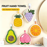 Lovely Fruit Design Hanging Hand Towel With Loop High Absorption Coral Fleece Towel for Kitchen Bathroom Daily Home Use