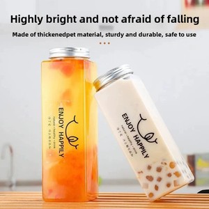 Huisdier Transparante Vierkante <span class=keywords><strong>Plastic</strong></span> Drinkbeker Met Deksel Fles Voor Melk Thee Koffie Frisdrank Afhaalmaaltijd Verpakt 300 380 400 <span class=keywords><strong>500</strong></span> 650 700Ml - Product Image 2