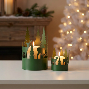 Latest Christmas Home Tabletop Decoration Green Metal <b>Candle</b> Holders with Tree and Deer Cutwork Design - Product Image 3