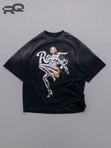Camiseta de Manga Corta para Hombre, Estilo Vintage, Lavado al Agua, Corte Holgado, 100% Algodón, 280 Gramos, Tejido de Punto, Estilo Casual con Estampado en el Cuello - Product Image 4