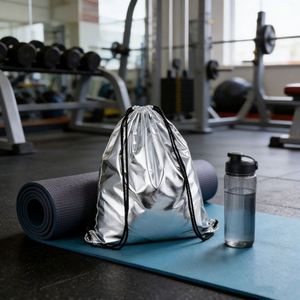 210D Silver Bronzing Sports Travel Beach Polyester <b>Drawstring</b> <b>Backpack</b> Storage Bag - Product Image 2