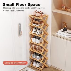YYW Meuble à chaussures moderne en bambou à 3 niveaux, pliable et autoportant, avec rangement vertical pour entrée, placard et salon - Product Image 4