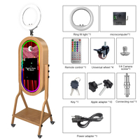 Cabina de Fotos con Espejo de Madera Vintage de 21.5 Pulgadas, Soporte para Impresora, Pantalla Táctil LCD, Carcasa para Cabina de Fotos DSLR con Cámara para Bodas