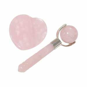 100% Natural Pink Crystal High quality Rose Quartz Face <b>massage</b> Tools face roller and Guasha <b>Set</b> - Product Image 1