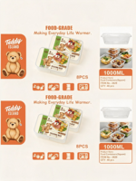 Boîte à lunch jetable carrée en PP de qualité alimentaire 1000 ml, récipient alimentaire micro-ondable anti-fuite, 8 pièces