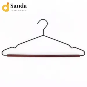 Wholesale 3.5mm Metal Wire With beech wood Hanger for clothes and pants suit overcoat Anti Skid hanger