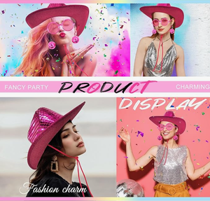 Disco Western cappello da <span class=keywords><strong>Cowboy</strong></span> con paillettes occhiali da sole a specchio accessorio perfetto per <span class=keywords><strong>abbigliamento</strong></span> uomo donna per feste di ruolo - Product Image 6