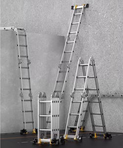 โรงงานผลิตบันไดอลูมิเนียมอเนกประสงค์แบบพับได้ 4x2 4x3 4x4 4x5 4x6 ขั้น พร้อมบานพับและล้อ - Product Image 2