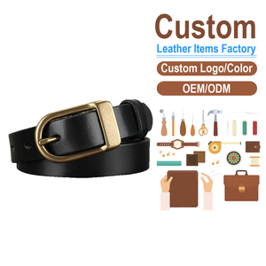 Cinturón de Cuero Genuino de Grano Completo para Mujer, Cinturón Casual de Piel de Vacuno Negra con Hebilla de Latón Antiguo - Product Image 2