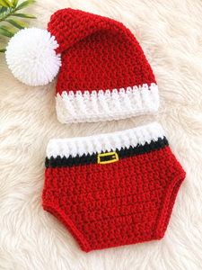 Conjunto de Ropa de Bebé Tejida a Crochet Hecha a Mano para Navidad, Gorro Rojo de Invierno y Pantalones Dhoti, Atuendo Unisex para Sesión de Fotos - Product Image 4