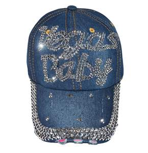 Vegas Babay Sporty Sombrero de 5 paneles Logotipo personalizado Light Denim Jeans Wash Bling Gorra de béisbol con diamantes de imitación Característica de tela común - Product Image 4