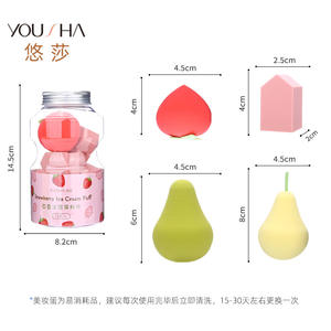 Ensemble de houppettes Yousha 12 pièces, éponge de maquillage en polyuréthane hydrophile pour usage sec et humide, formes avocat, fromage, fraise - Product Image 5