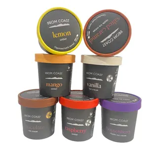 Disposable custom logo printed 6 oz craft paper packaging fancy containers ice cream cupswith Lids