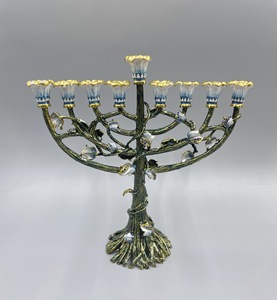Candelabro Metálico en Forma de Árbol Pintado con Esmalte, Dorado, de Nueve Ramas, <span class=keywords><strong>Menorah</strong></span> para Hanukkah - Product Image 5