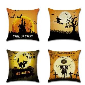 2024 Happy Halloween taies d'oreiller carrées 18X18 pouces Halloween décoratif jeter taie d'oreiller coton lin housses de coussin