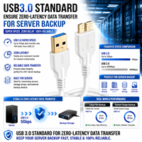 Câble USB 3.0 Micro B industriel LUNG KAY 3m 5 Gbit/s USB 3.2 Gen 1 haute vitesse plaqué or blindé pour stockage externe HDD SSD