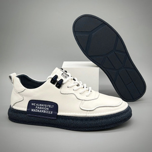 Zapatos de hombre de cuero de primera calidad, zapatillas blancas de cuero genuino, modernas, versátiles, transpirables, con suela suave, informales, sin cordones - Product Image 5