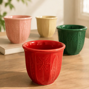 Wholesale Cylinder Embossed Palm Leaf Ceramic Coffee <b>Mug</b> Middle Eastern Style BPA Free Eco-Friendly Espresso Cup Custom Logo for - Product Image 5