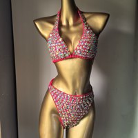 Bikini Halter de Luxe Orné de Strass pour Femme, Ensemble de Maillot de Bain Scintillant en Cristal pour Festival, Carnaval, Vacances, Plage, Vente en Gros Personnalisée