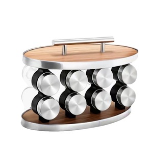 <span class=keywords><strong>Estante</strong></span> Giratorio de Acero Inoxidable <span class=keywords><strong>para</strong></span> Especias con Juego de Frascos de Vidrio, Organizador de <span class=keywords><strong>Cocina</strong></span> Colgante de Madera - Product Image 3