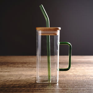 Les nouveaux produits sortent tasse en verre carrée bon marché tasses en verre carrées avec poignée tasses en verre à café transparentes avec poignée de couleur - Product Image 4