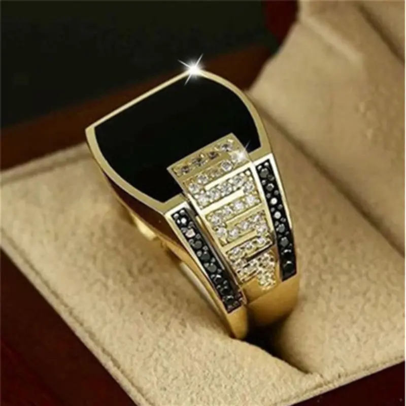 Hot sale 2022 male luxury men black gold rings men jewelry