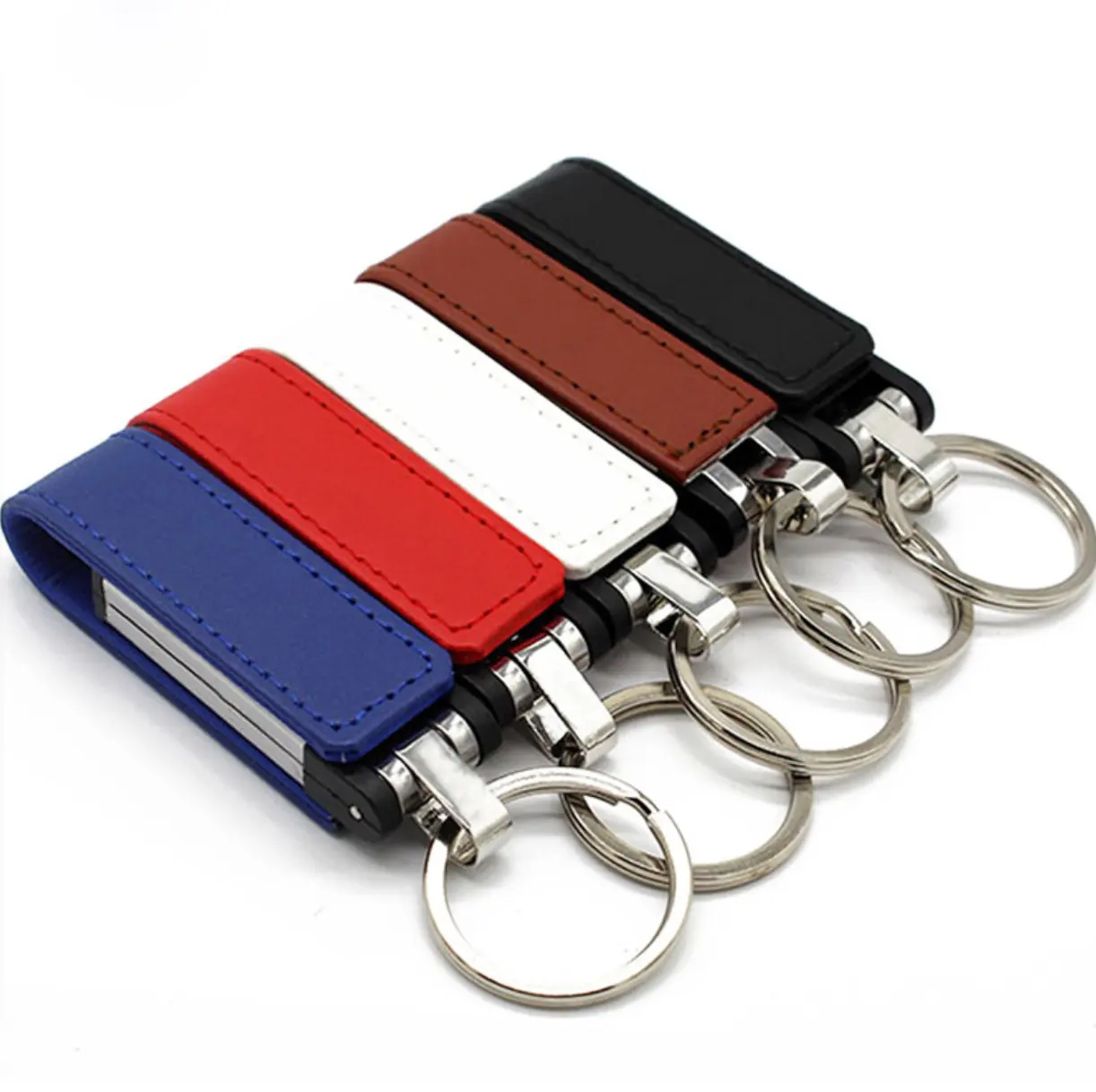 Promotional Gift USB Set Universal Cell Phone Charger For Your Key Chain In Black 3 in 1 Multi Keychain Leather Charging Cable