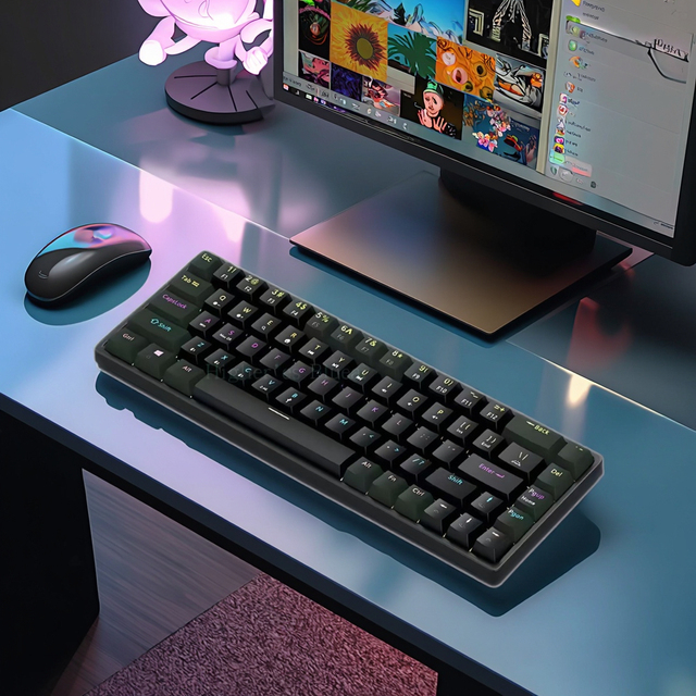 Tri-Mode Wireless Mechanical Keyboard 68 Keys 65% Compact Double-Shot Keycaps RGB Backlit Hot Swappable Gamer Keyboard