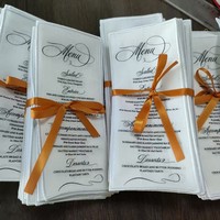 Menú de Lino 100% Orgánico Personalizado, Blanco con Bordes Crudos, Logotipo Impreso para Invitaciones de Boda
