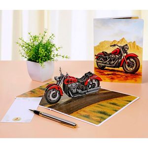 Tarjeta de Cumpleaños Clásica con Diseño de Motocicleta, Tarjeta de Felicitación 3D para Hombres, Tarjeta del Día del Padre para Él, Abuelo, Papá, Manualidades en Papel, Laminación Brillante - Product Image 2