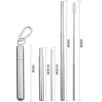 Paille à boire pliable en acier inoxydable réutilisable portable paille télescopique avec étui porte-clés en aluminium