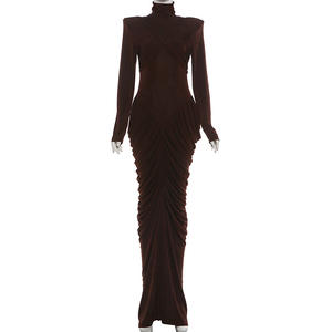 Robes de la Saint-Valentin Viviblook Z0117DS01 pour femmes, nouvelle robe de soirée élégante à col haut, dos nu, patchwork plissé, maxi - Product Image 6