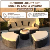 Muebles de Exterior de Mimbre Sintético de Estilo Moderno para Hoteles, Tumbona Redonda Modular para Piscina, Tumbona de Lujo para Patio con Cubierta
