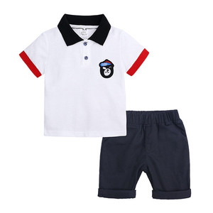 Vêtements d'été coréens pour bébés garçons, ensembles décontractés en coton à manches courtes et col polo, vente en gros - Product Image 1