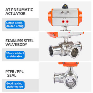 صمام كروي ثلاثي الاتجاهات من الفولاذ المقاوم للصدأ 304 من الفئة الصحية مع مشبك T، صمام كروي هوائي سريع التركيب - Product Image 2