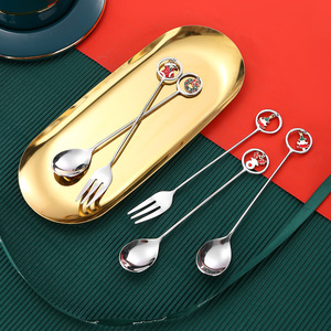 Set Regalo di Posate Natalizie in Acciaio Inox, Forchette per Caffè e Dessert, Cucchiaio con Ciondolo a Forma di Personaggio Cartoon in Confezione Regalo - Product Image 3