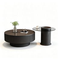 Petite table basse de style nordique moderne de luxe avec tiroir, plateau en dalle de roche durable, structure en métal, finition noire pour le salon