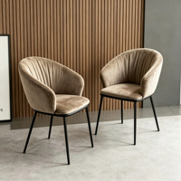 Chaise de salle à manger moderne en velours avec dossier plissé vertical, chaise d'appoint à dossier baquet, chaise de loisirs à pieds en métal noir pour salle à manger, cuisine, maison