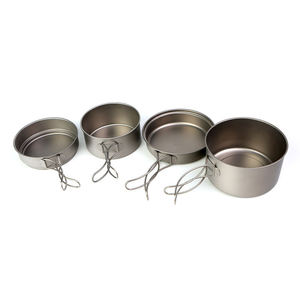 Acampar al aire libre Picnic Mochilero Ultraligero 4PCs Olla portátil Sartén Titanium Pot Pan Set con mango plegable - Product Image 3