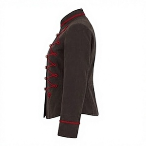 Chaqueta Napo Marrón Bordada a Mano Estilo Vintage para Hombre con Cuello Alto Rojo y Logotipo Trenzado - Product Image 5