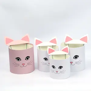 批发现货三件套猫咪风格情人节白色粉色花朵天鹅绒纸板花朵礼品盒