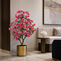 Arbre d'azalée artificiel de 110 cm, plante fleurie au toucher réel avec des fleurs rose vif, décoration intérieure et extérieure, vente en gros